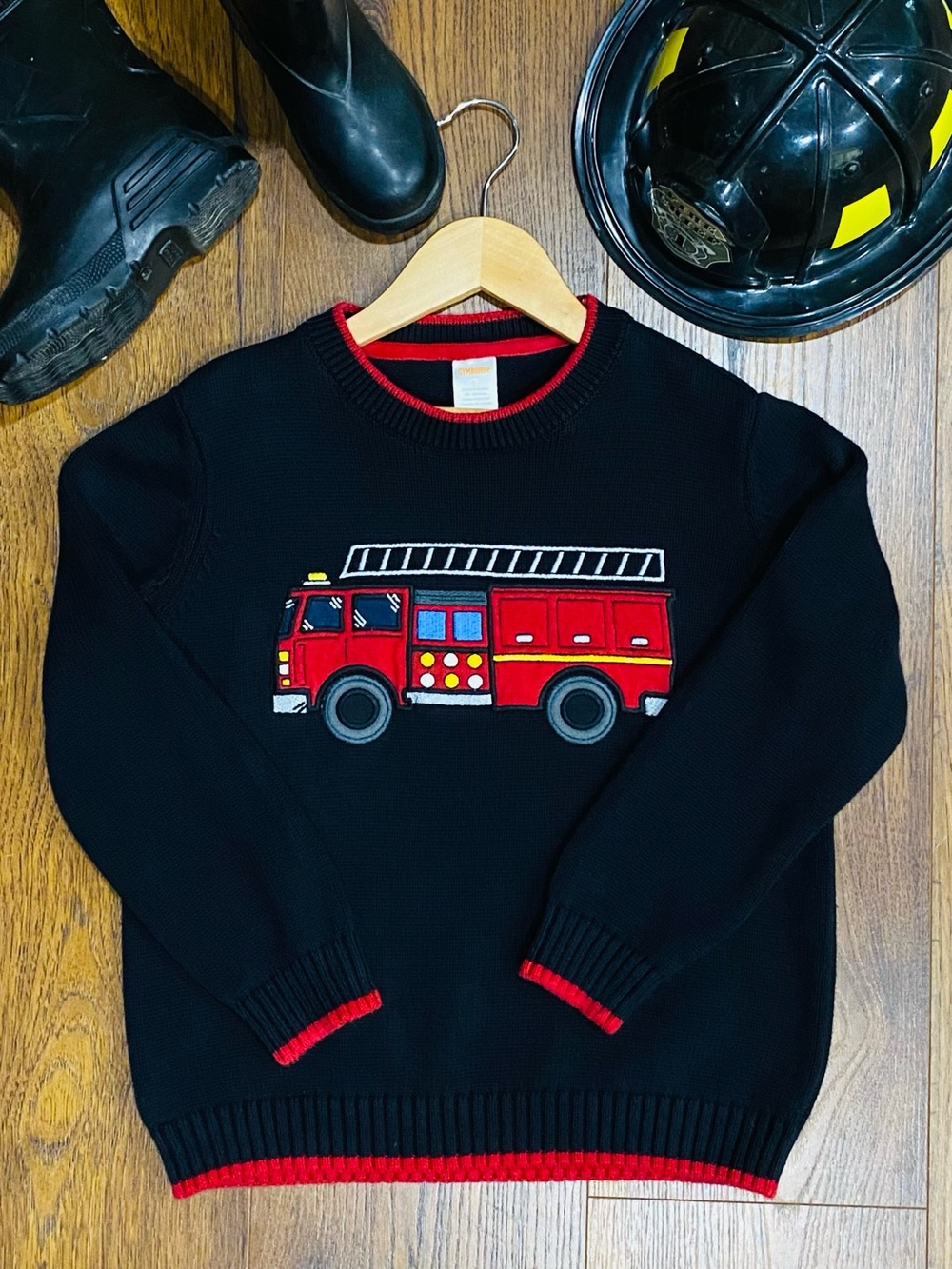 Gymboree Boys ‘Fire Chief’ Black Fire Truck Sweater Size 6